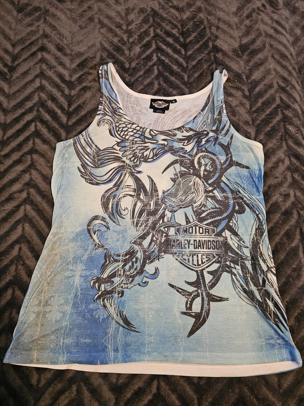 🏍️ Harley-Davidson Women’s XL All-Over Eagle Graphic Tank Top
